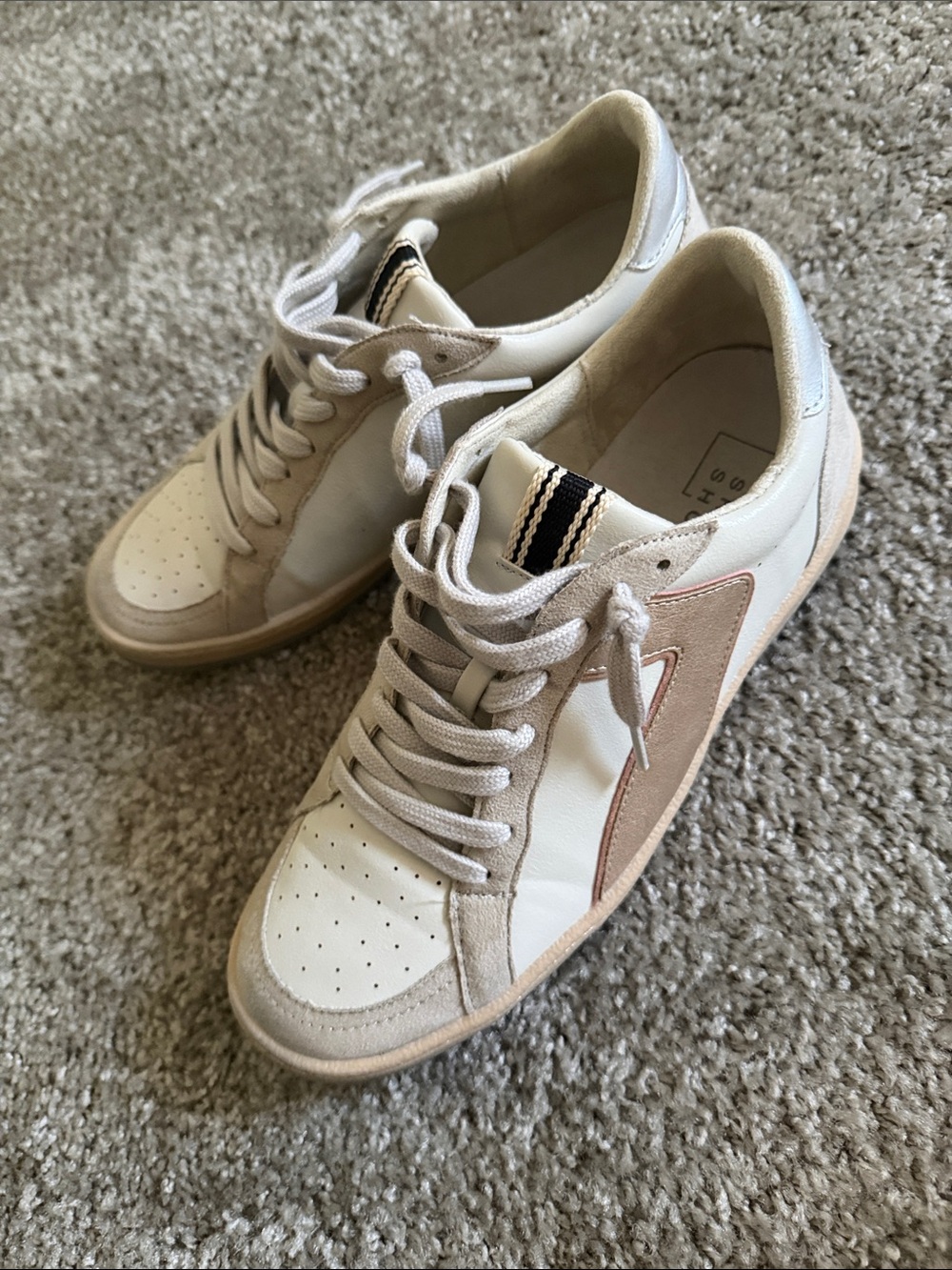 ShuShop White and Beige Women's Sneakers